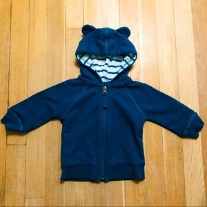 Hanna Andersson Bear Teal Zipper Hoodie Sweatshirt 6-12 Months - NWOT